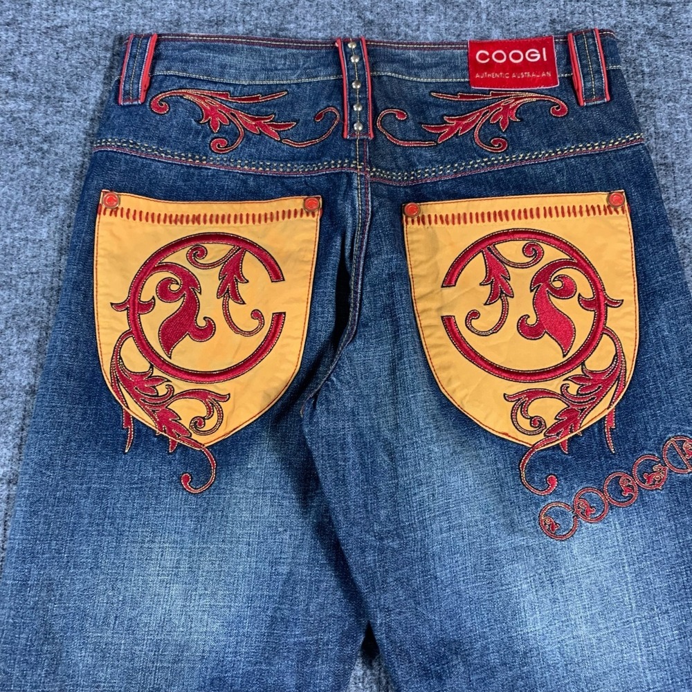 Coogi Jeans Mens 36x34 Blue Denim Dark Wash Embroidered Baggy Y2K Anime Hip Hop